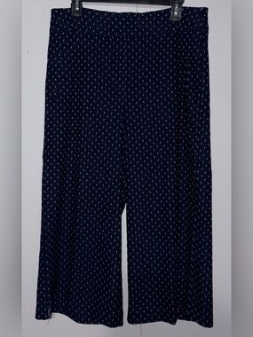 Margaret M Slimming Pant 2X Navy White Geometric Wide Leg Pull On